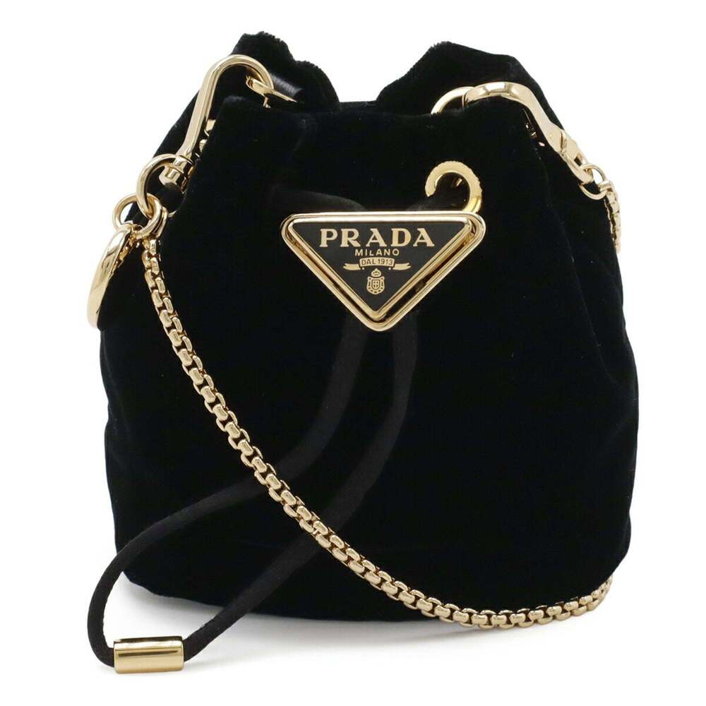PRADA Triangle Velvet Mini Pouch Multi-Pouch Chain Shoulder Bag NERO Black 1N... - Picture 2 of 6